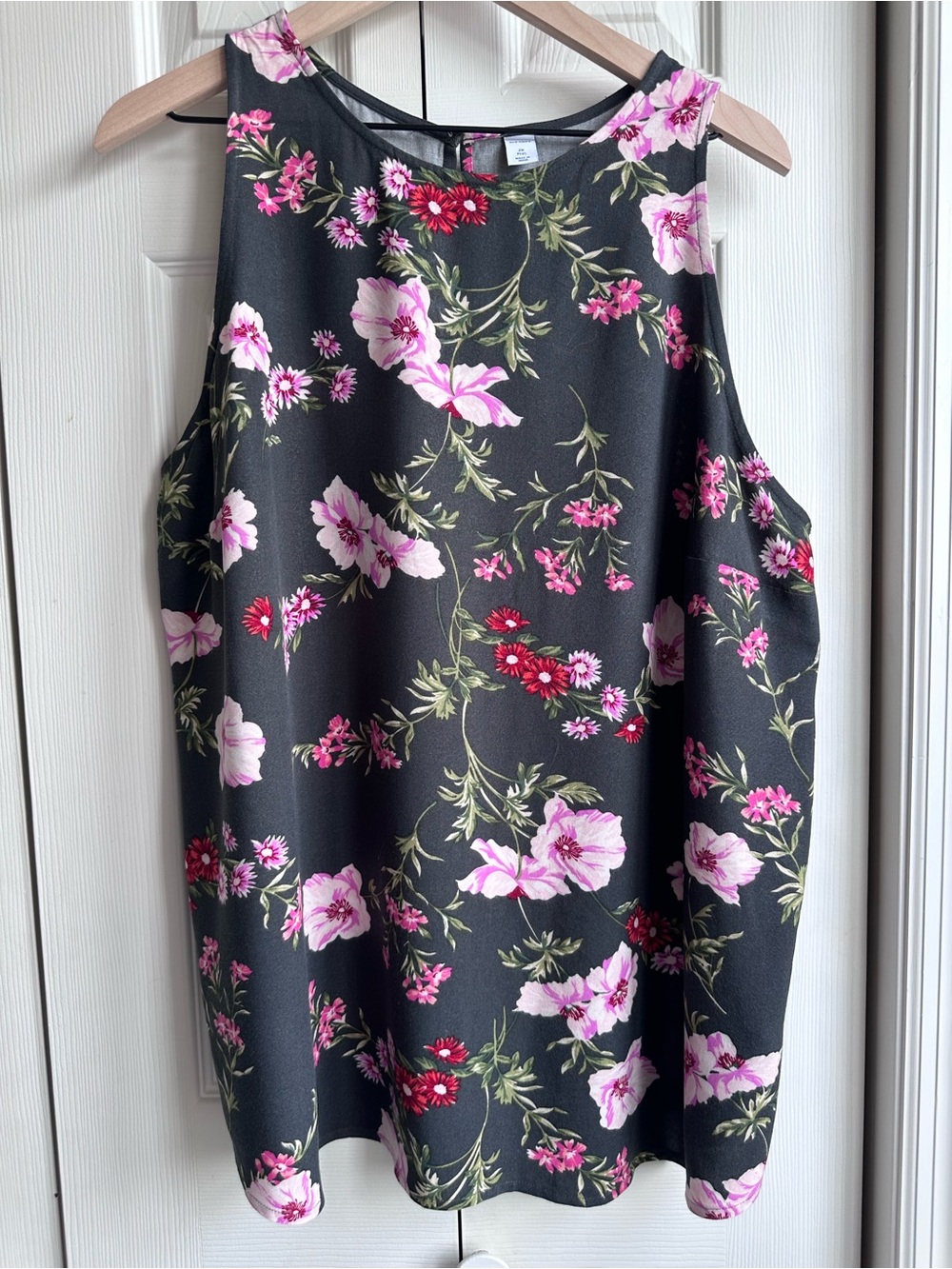 Old Navy Dark Green Floral Tank with Pink & Light Pink Blooms